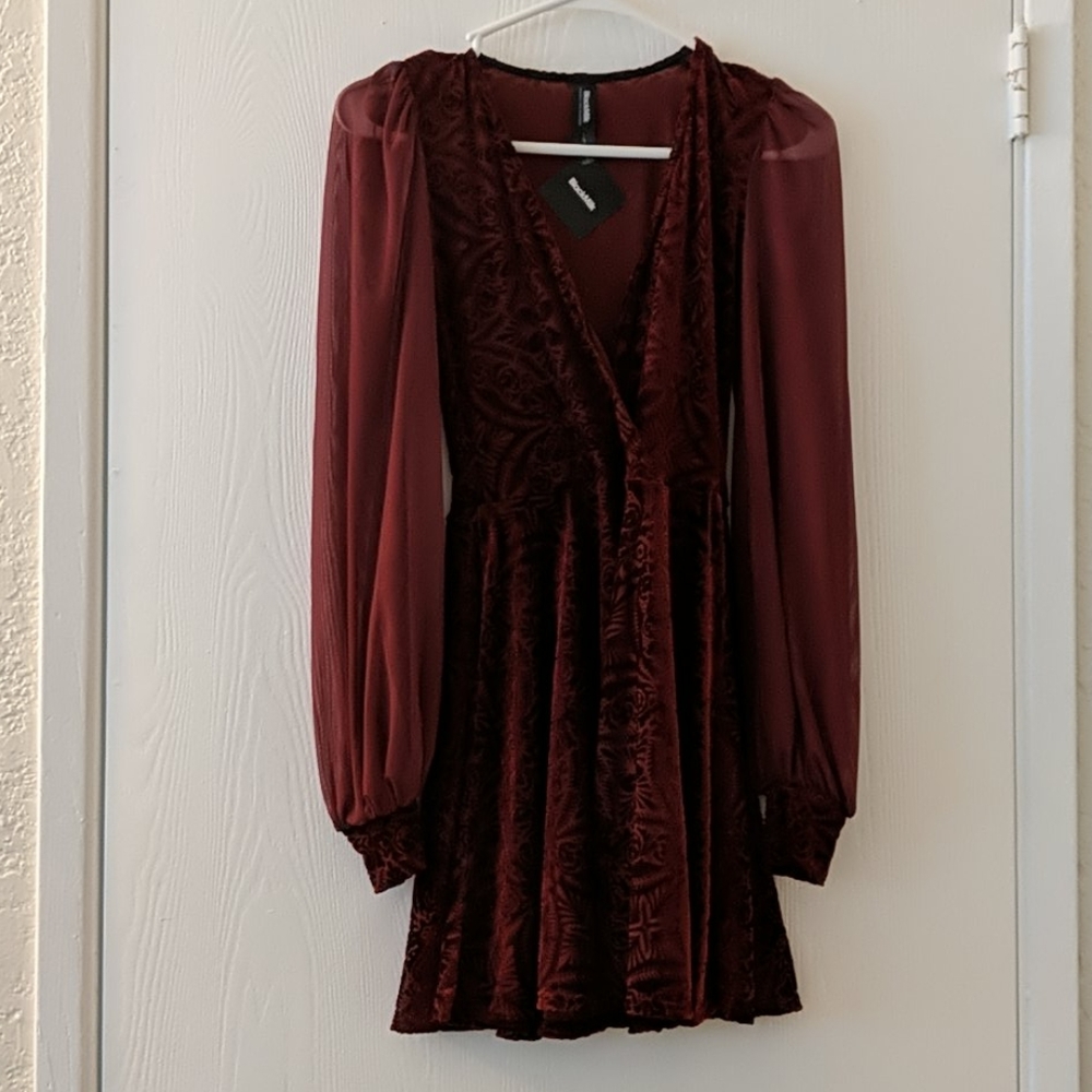 Black milk burned velvet wine sheer romance dress